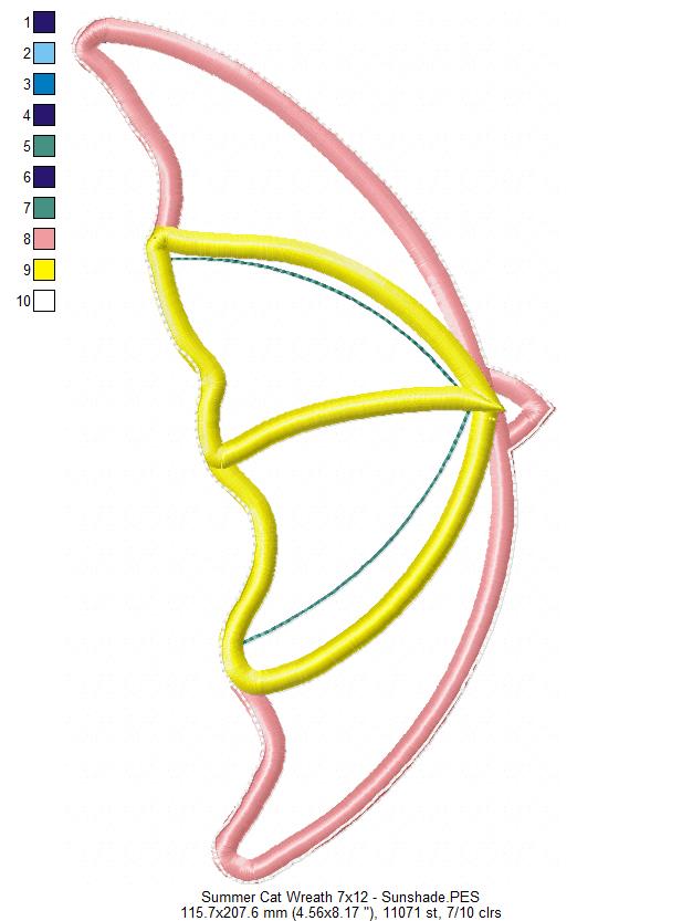 Summer Cat Wreath - ITH Project - Machine Embroidery Design