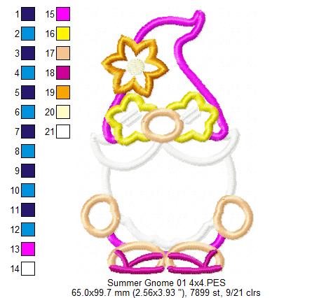 Summer Gnome with Sunglasses - Applique - Set of 2 Designs - Machine Embroidery Design