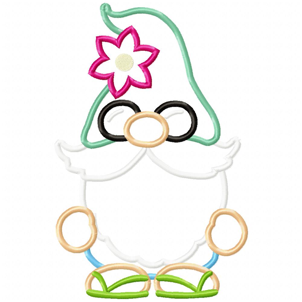 Summer Gnome with Sunglasses - Applique - Machine Embroidery Design