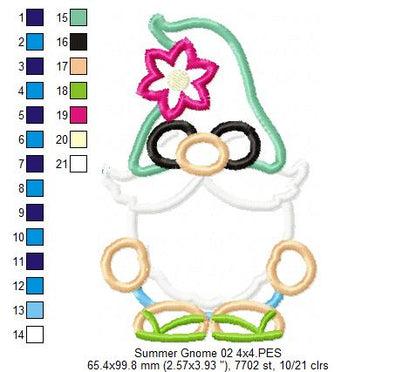 Summer Gnome with Sunglasses - Applique - Machine Embroidery Design