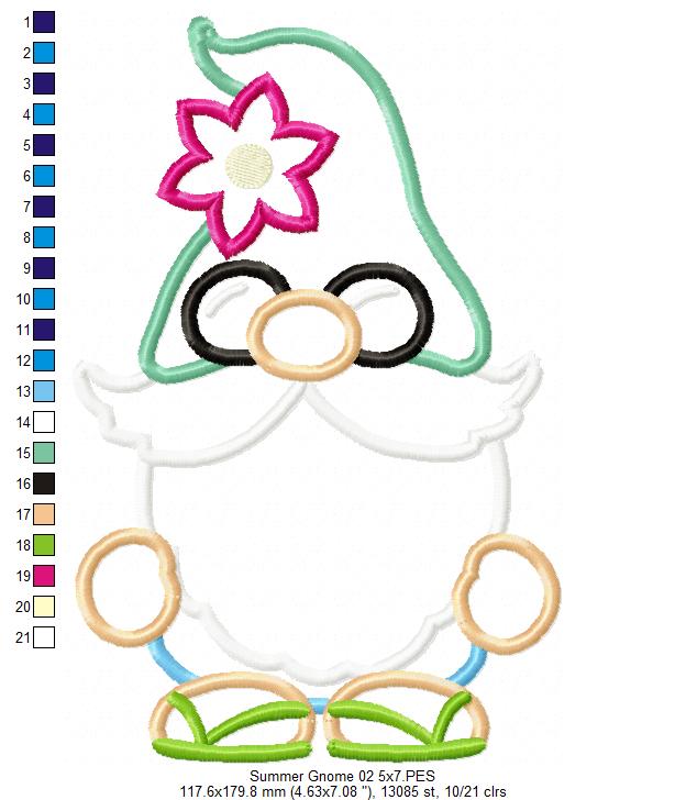 Summer Gnome with Sunglasses - Applique - Set of 2 Designs - Machine Embroidery Design