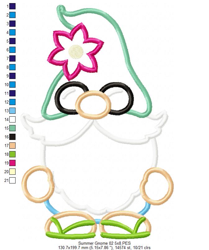 Summer Gnome with Sunglasses - Applique - Set of 2 Designs - Machine Embroidery Design