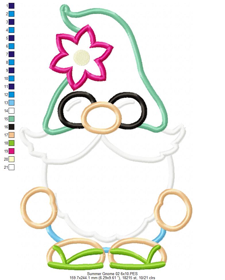 Summer Gnome with Sunglasses - Applique - Set of 2 Designs - Machine Embroidery Design