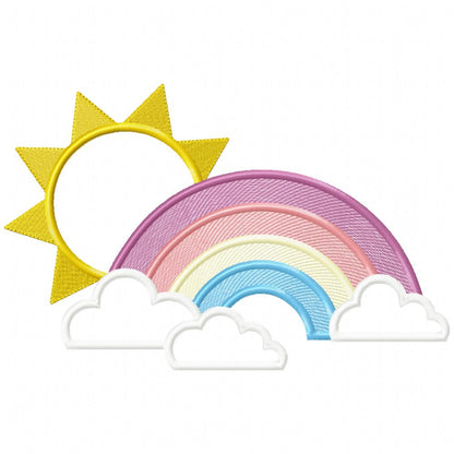 Sun, Rainbow and Clouds - Applique - Machine Embroidery Design