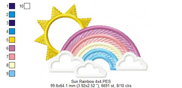 Sun, rainbow and Clouds - Applique - Machine Embroidery Design