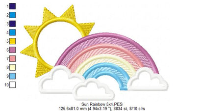 Sun, Rainbow and Clouds - Applique - Machine Embroidery Design
