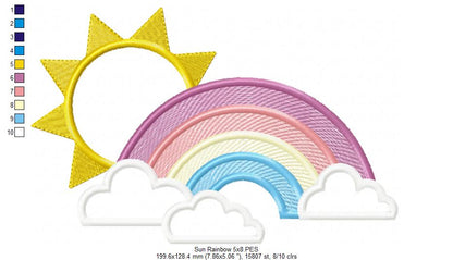 Sun, Rainbow and Clouds - Applique - Machine Embroidery Design