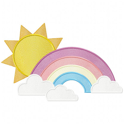 Sun, Rainbow and Clouds - Rippled Stitch - Machine Embroidery Design