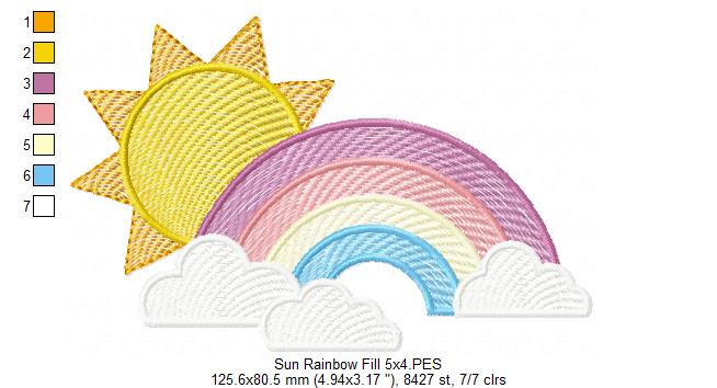Sun, Rainbow and Clouds - Rippled Stitch - Machine Embroidery Design