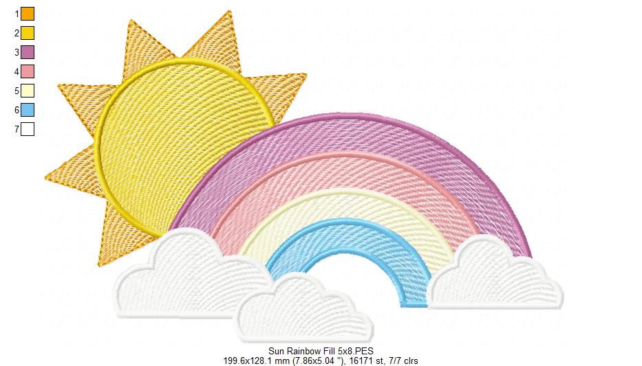 Sun, Rainbow and Clouds - Rippled Stitch - Machine Embroidery Design
