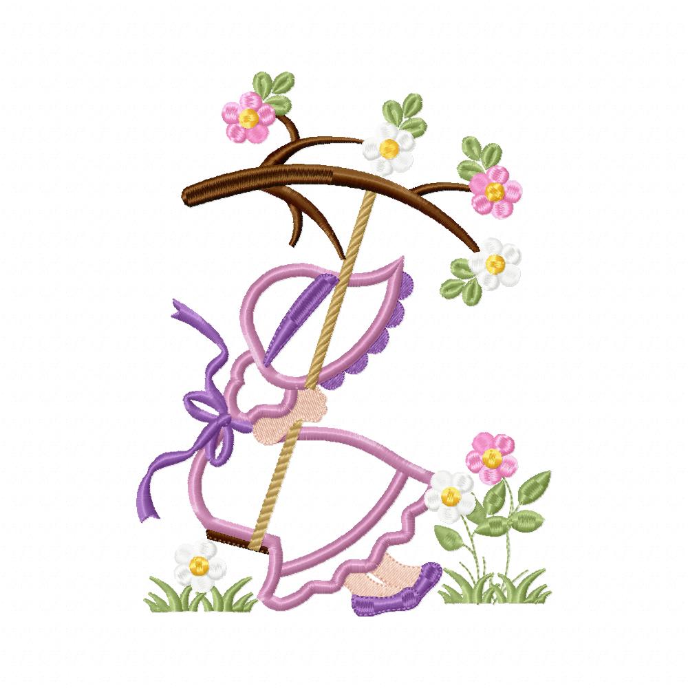 Sunbonnet Sue in the Garden Swing - Applique - Machine Embroidery Design