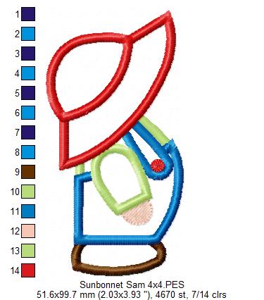 Sunbonnet Sam - Applique - Machine Embroidery Design
