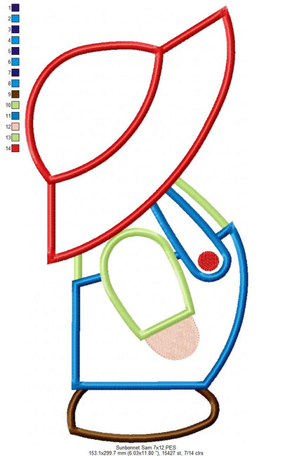 Sunbonnet Sam - Applique - Machine Embroidery Design