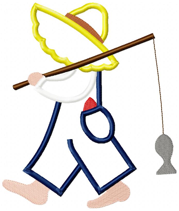 Sunbonnet Sam Fishing - Applique - Machine Embroidery Design