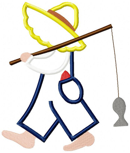 Sunbonnet Sam Fishing - Applique - Machine Embroidery Design