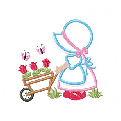 Sunbonnet and Tulips - Applique - Machine Embroidery Design