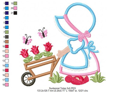 Sunbonnet and Tulips - Applique - Machine Embroidery Design