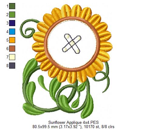 Sunflower - Applique - Machine Embroidery Design