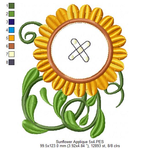 Sunflower - Applique - Machine Embroidery Design