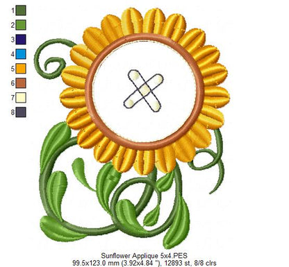 Sunflower - Applique - Machine Embroidery Design