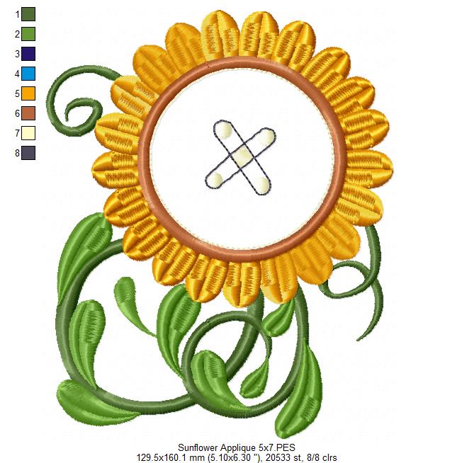 Sunflower - Applique - Machine Embroidery Design