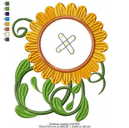 Sunflower - Applique - Machine Embroidery Design