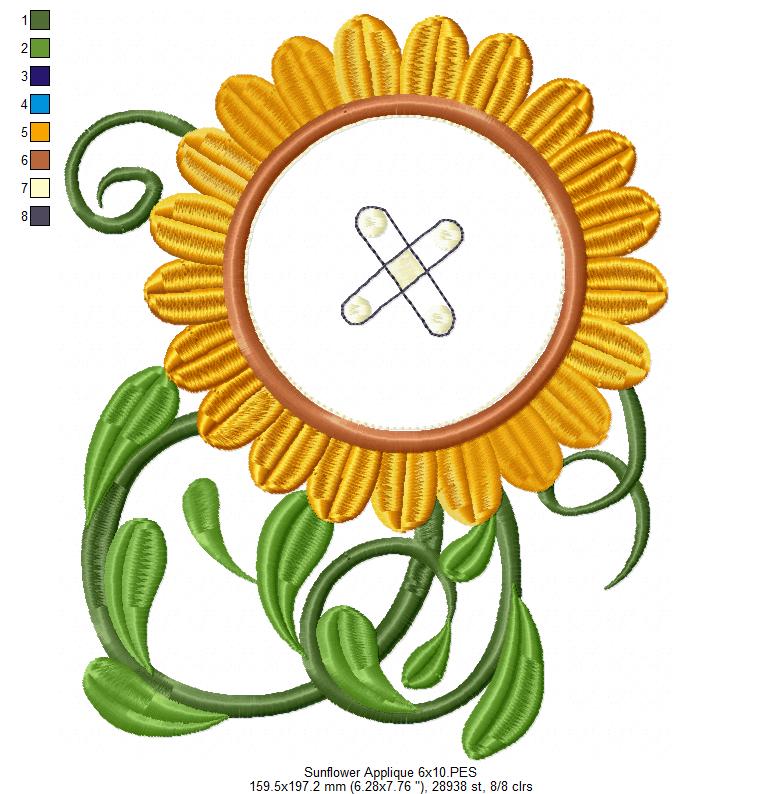 Sunflower - Applique - Machine Embroidery Design