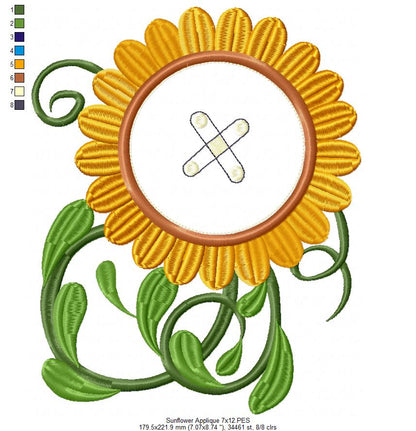 Sunflower - Applique - Machine Embroidery Design