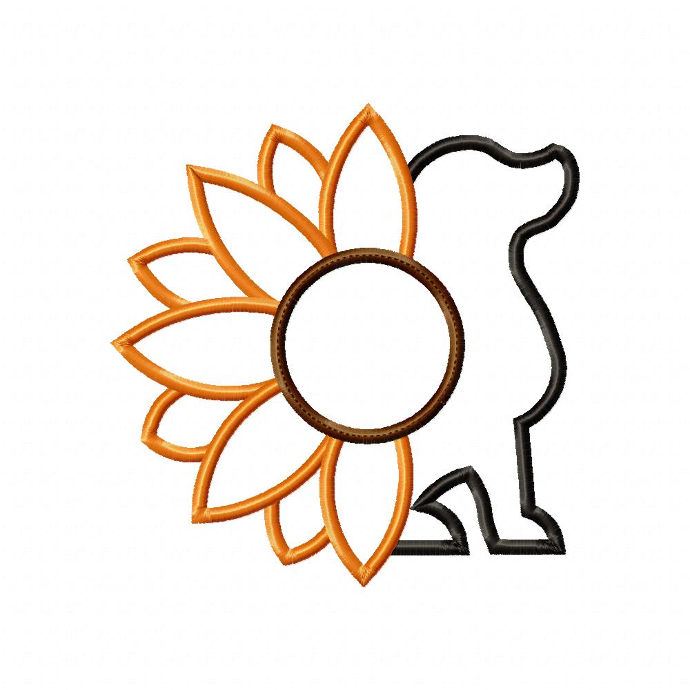 Summer Sunflower and Dog Silhouette - Applique