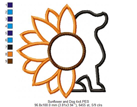 Summer Sunflower and Dog Silhouette - Applique
