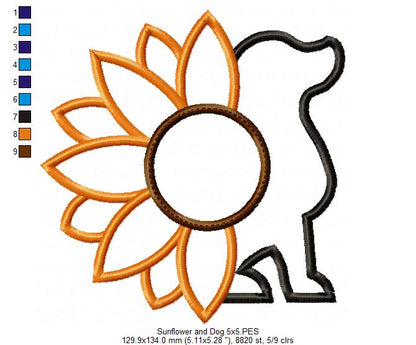 Summer Sunflower and Dog Silhouette - Applique