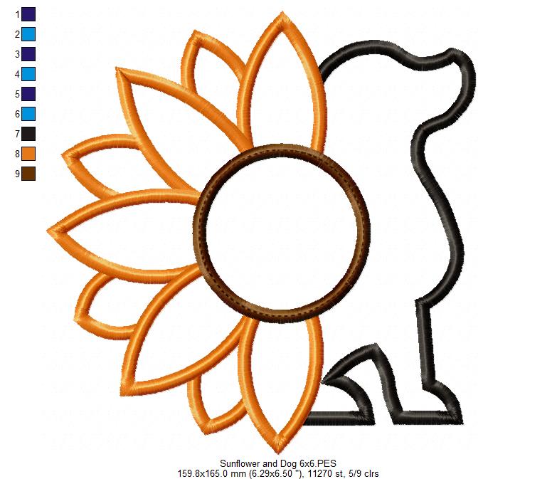 Summer Sunflower and Dog Silhouette - Applique