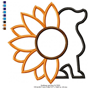 Summer Sunflower and Dog Silhouette - Applique