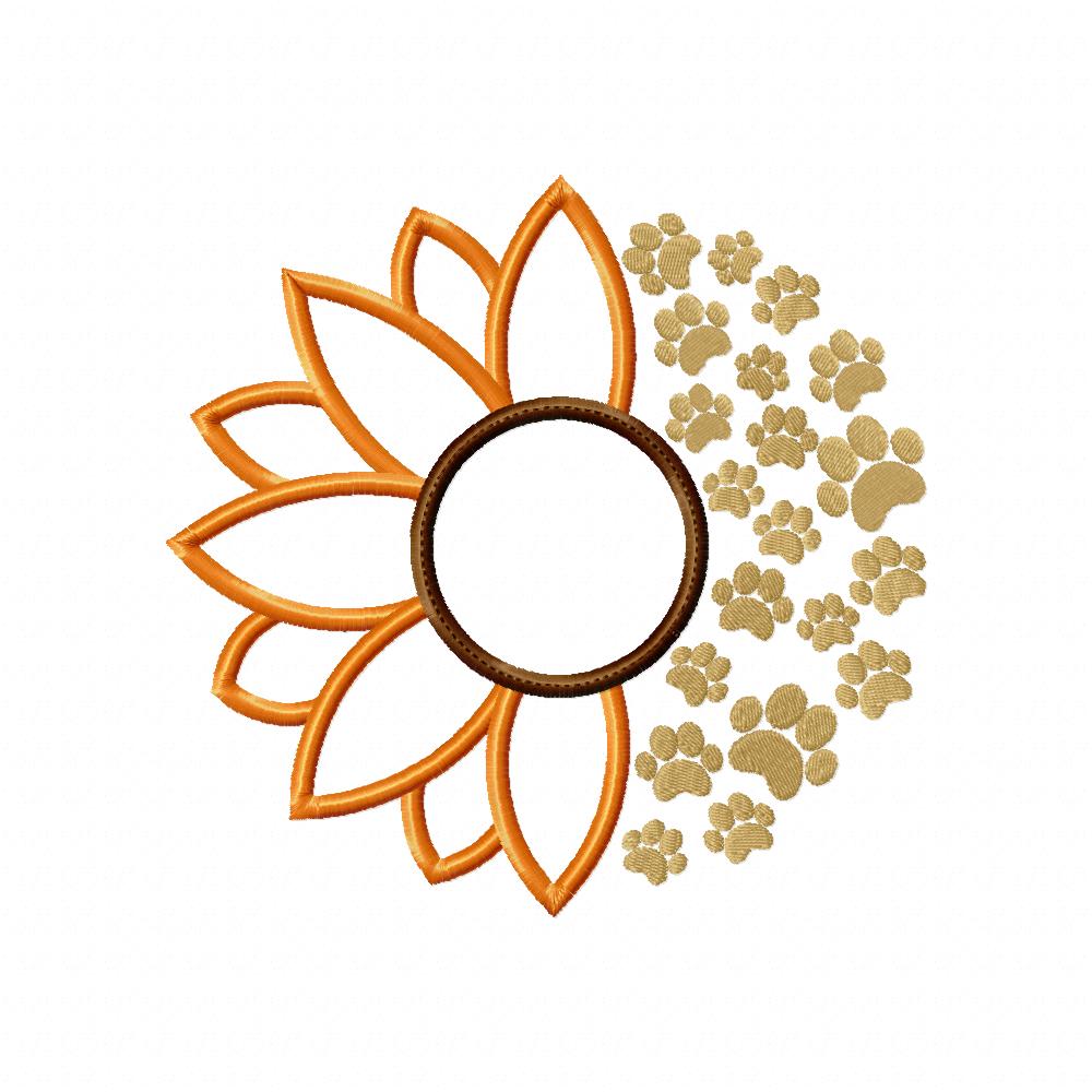 Summer Sunflower and Paws - Applique - Machine Embroidery Design