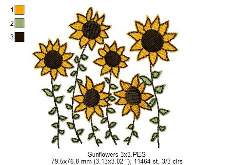 Little Summer Sunflowers - Fill Stitch - Machine Embroidery Design