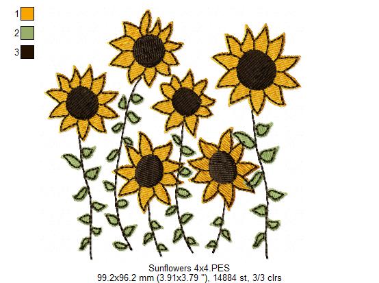 Little Summer Sunflowers - Fill Stitch - Machine Embroidery Design