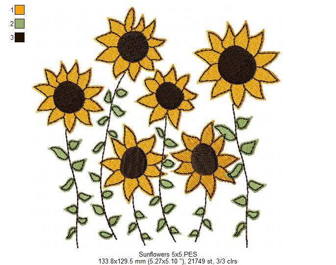 Little Summer Sunflowers - Fill Stitch - Machine Embroidery Design