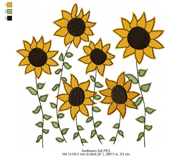 Little Summer Sunflowers - Fill Stitch - Machine Embroidery Design