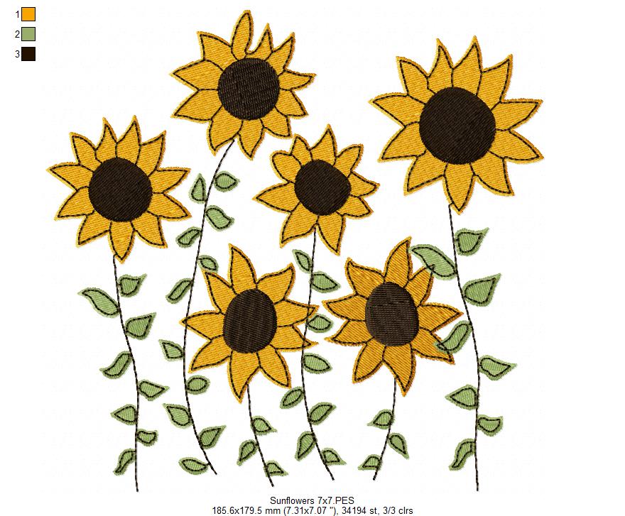 Little Summer Sunflowers - Fill Stitch - Machine Embroidery Design