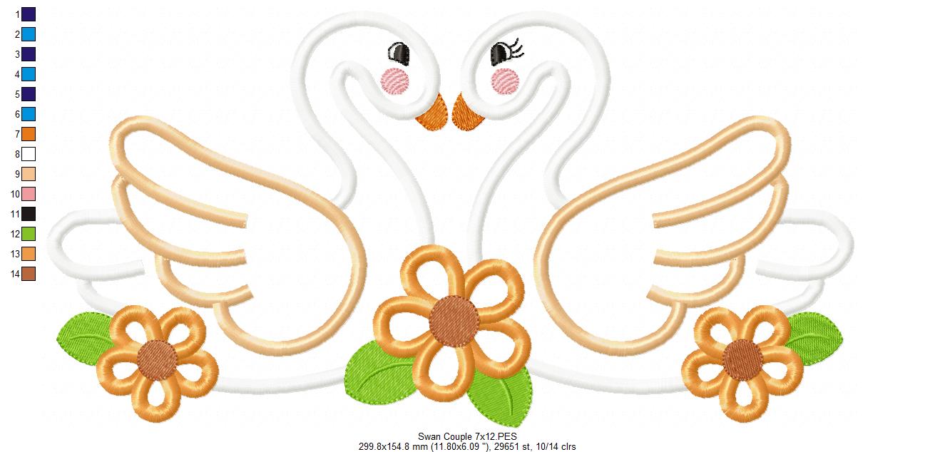Swan Couple - Applique Embroidery