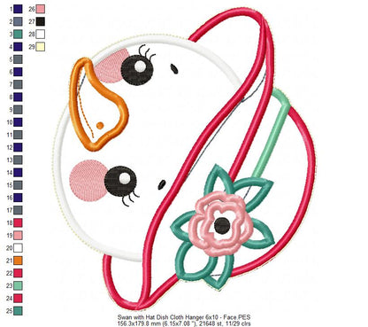 Cute Swan with hat Dish Cloth Hanger - ITH Project - Machine Embroidery Design