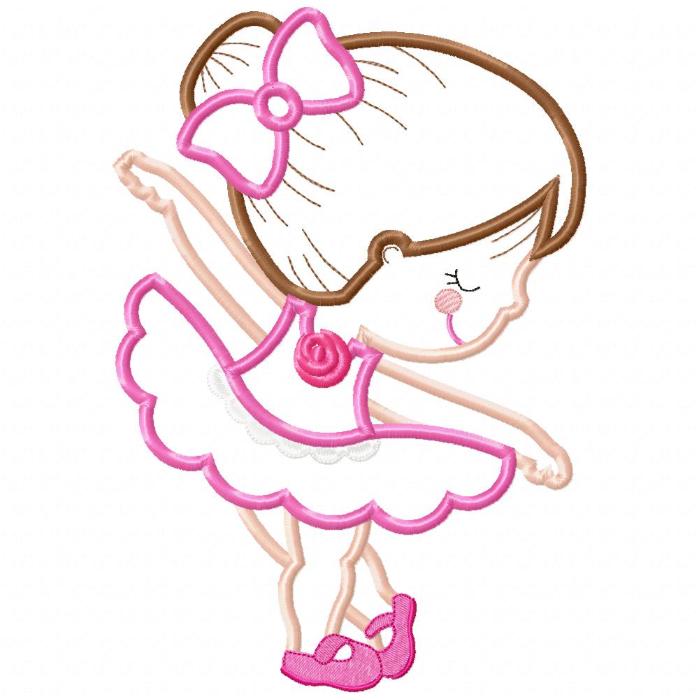 Sweet Little Ballerina with Bow - Applique - Machine Embroidery Design