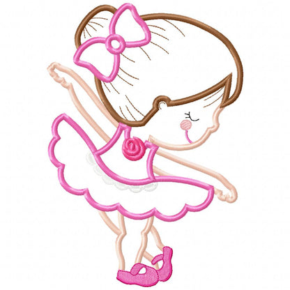 Sweet Little Ballerina with Bow - Applique - Machine Embroidery Design