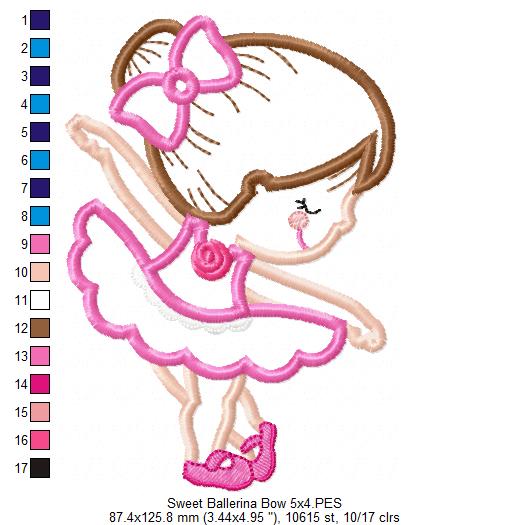 Sweet Little Ballerina with Bow - Applique - Machine Embroidery Design
