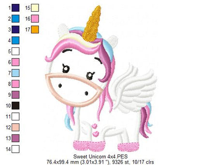 Sweet Unicorn - Applique - Machine Embroidery Design