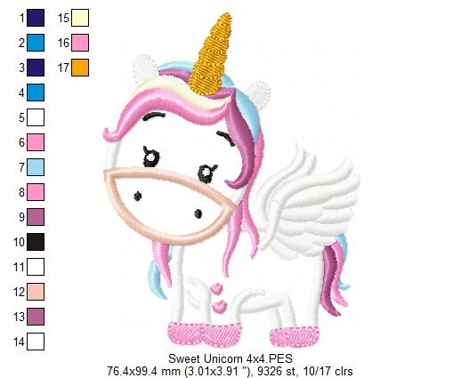 Sweet Unicorn - Applique - Machine Embroidery Design