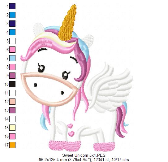 Sweet Unicorn - Applique - Machine Embroidery Design