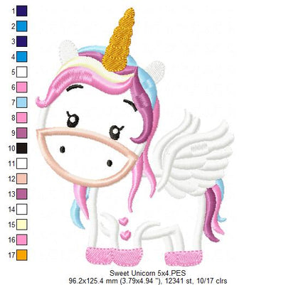 Sweet Unicorn - Applique - Machine Embroidery Design