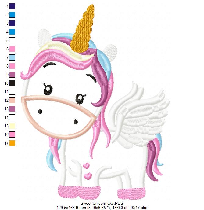 Sweet Unicorn - Applique - Machine Embroidery Design