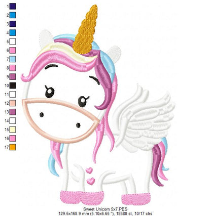 Sweet Unicorn - Applique - Machine Embroidery Design